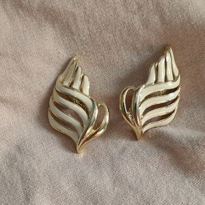 Elegant Gold and White Leaf Earrings